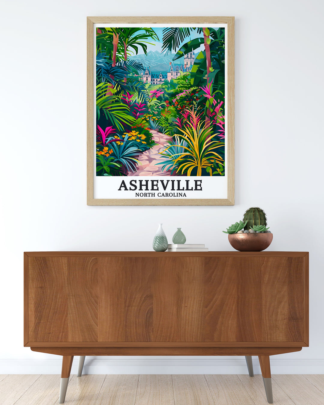 Bring the beauty of Asheville into your home with this art print featuring Western North Carolina Botanical Garden and The Biltmore Estate in a fine line map design perfect for creating a vibrant and welcoming atmosphere in any room.