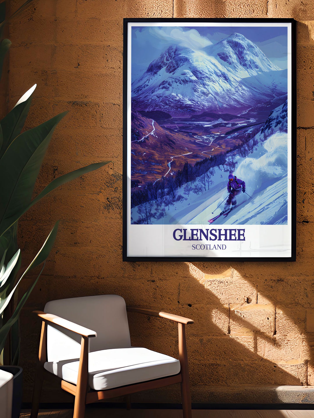 This travel poster of the Grampian Mountains captures the stunning beauty and rugged terrain of this iconic range. Perfect for outdoor enthusiasts, this piece brings the majesty of Scotlands mountains into your living space.