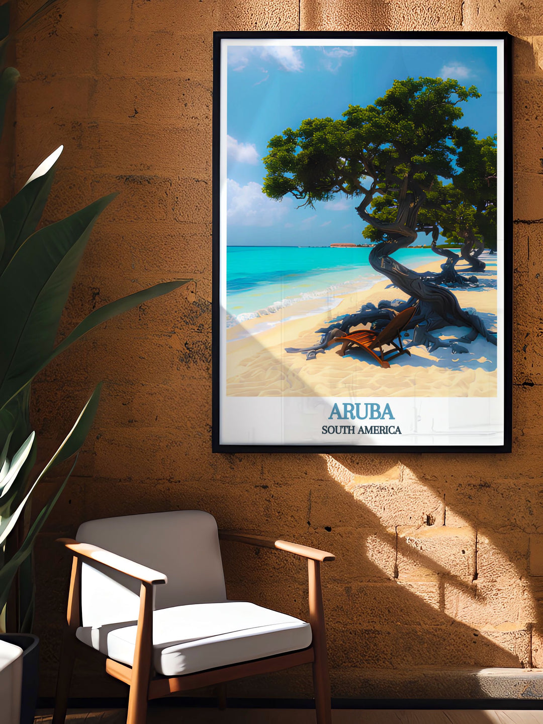 Fine line print of Eagle Beach in Aruba showcasing the unique beauty of the region in intricate detail making it a perfect addition to any art collection or a thoughtful gift for nature enthusiasts and travel lovers