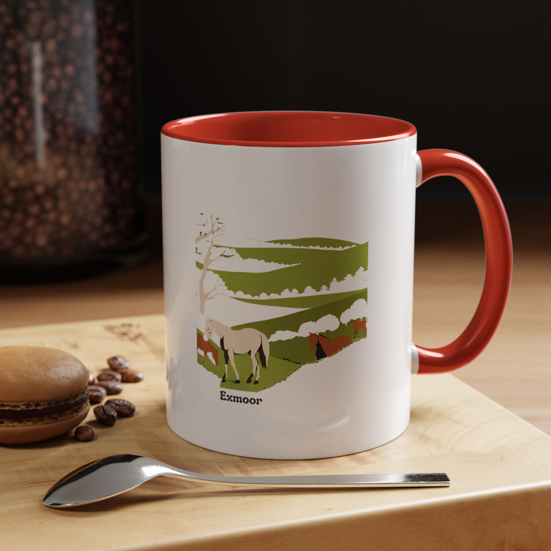 A stunning Exmoor mug showcasing detailed artwork inspired by Exmoor National Park. Perfect for tea or coffee lovers, it celebrates England's countryside beauty with vibrant colors and a high-quality finish. A durable ceramic mug ideal for personal use or gifting.