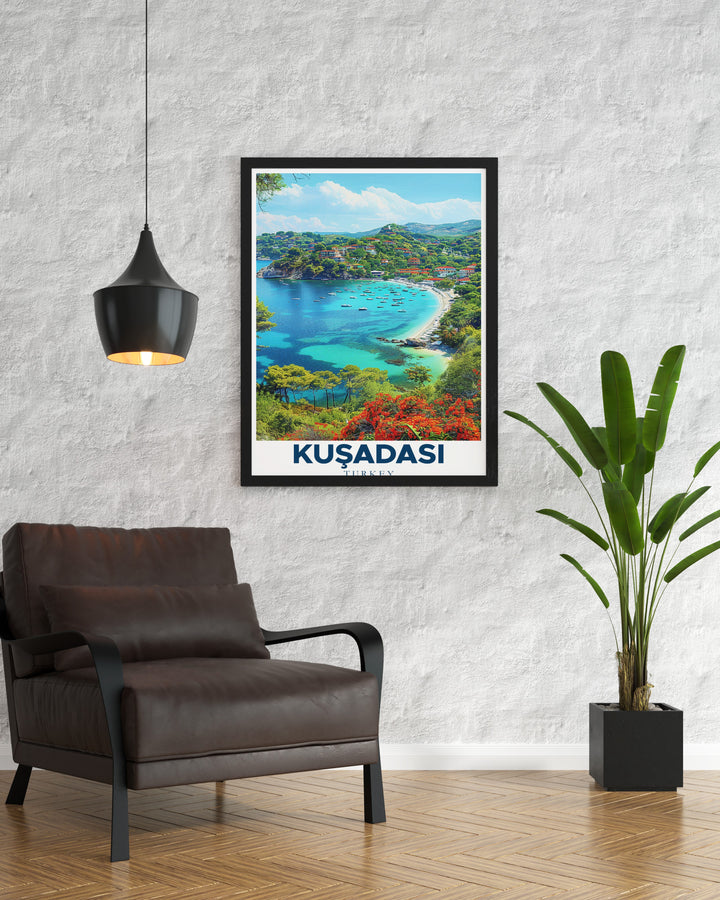 Experience the tranquility of Pegion Island with this beautiful Turkey travel print. This artwork brings a calming coastal vibe into your space and is perfect for art lovers seeking an elegant Turkey poster for their home decor or as a travel gift.