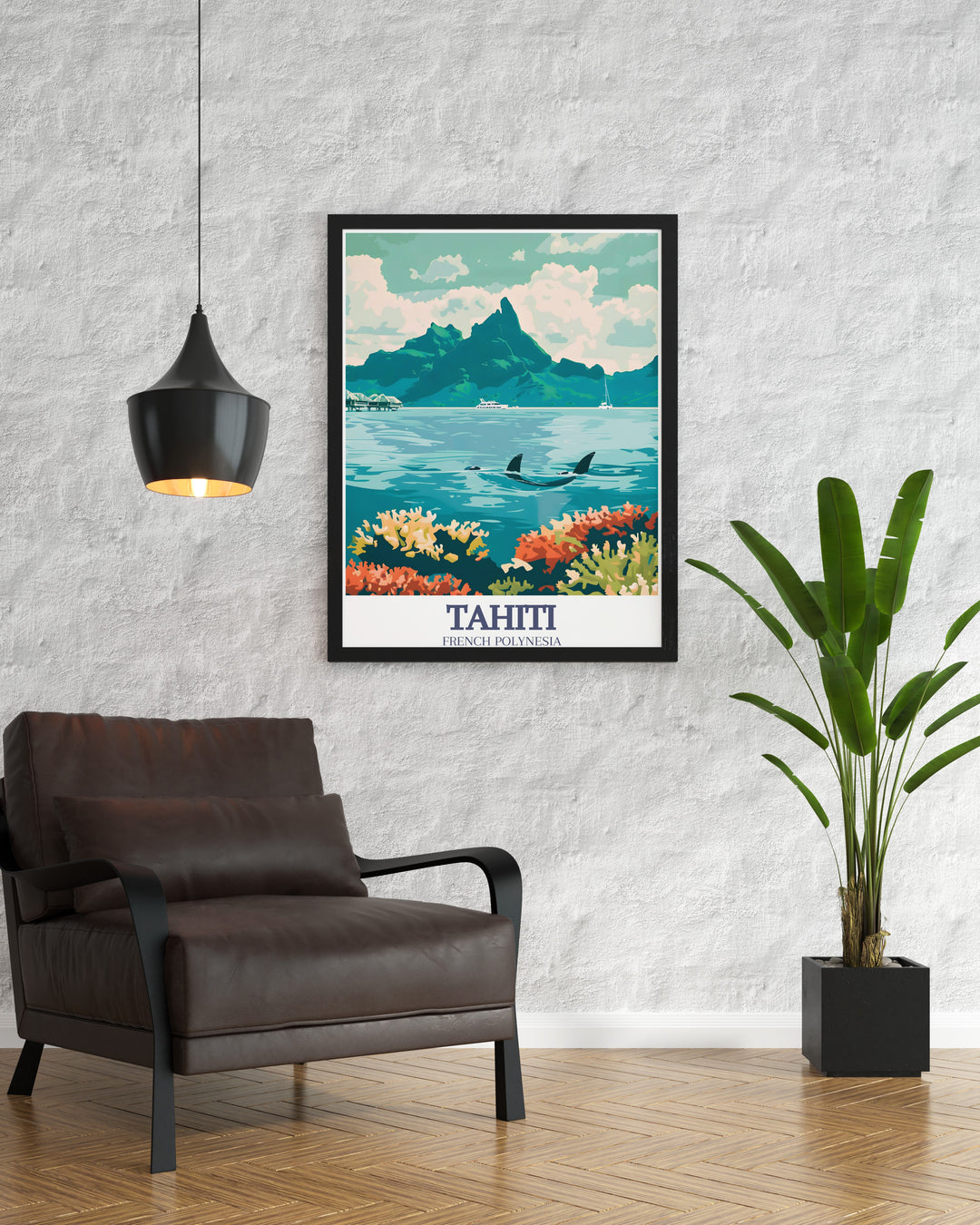 Transform your living space with this Tahiti artwork showcasing the natural beauty of Bora Bora and Moorea Perfect as a gift or personal decor piece this travel poster brings a touch of tropical elegance to your home Available in both framed and modern prints