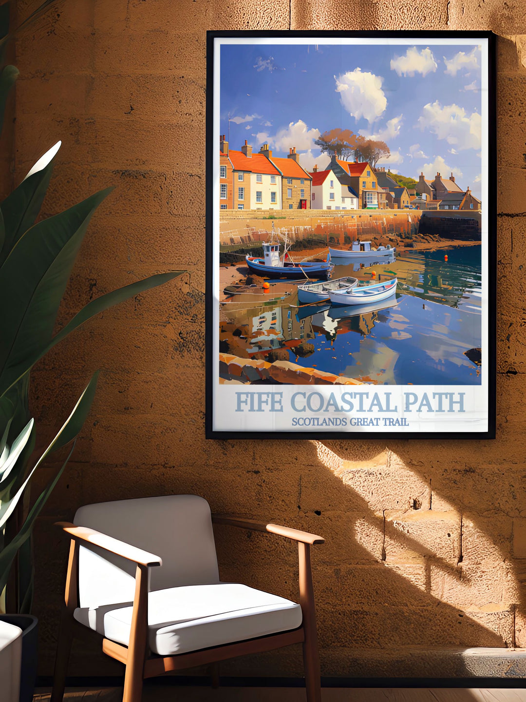 This art print of the Fife Coastal Path captures the rugged cliffs and lush green surroundings, making it a standout piece for any decor.