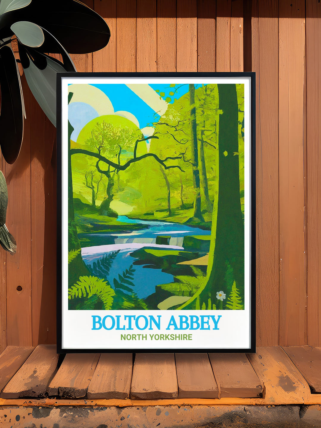 Elegant Bolton Priory Ruins print designed to capture the grandeur of Bolton Abbey and the serene landscapes of the Yorkshire Dales a must have piece for those who love National Park prints and UK travel art.