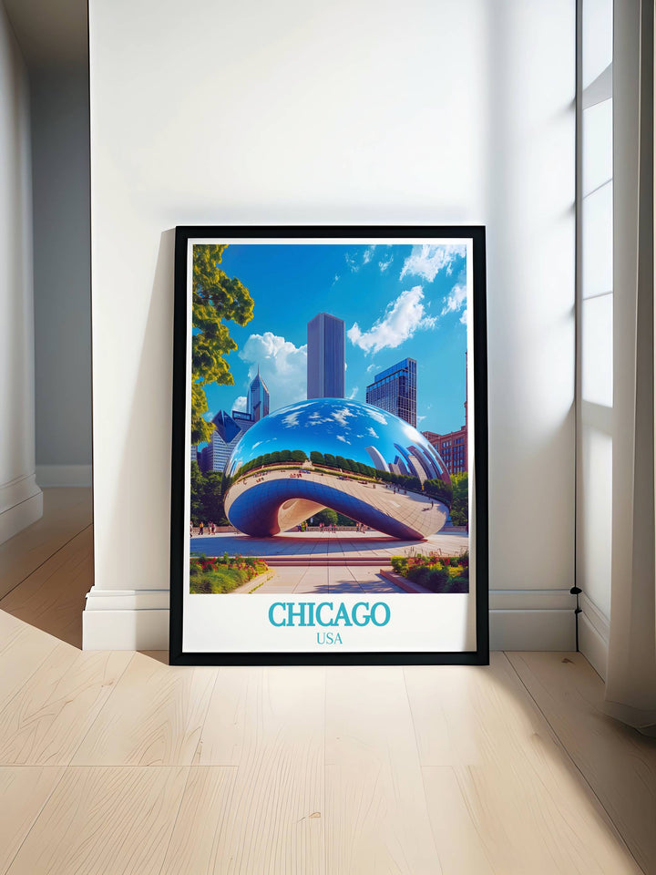 Stunning Chicago wall art featuring The Bean Cloud Gate capturing the essence of this iconic sculpture in Millennium Park. Perfect for enhancing your home decor or as a thoughtful gift for art lovers and travel enthusiasts.