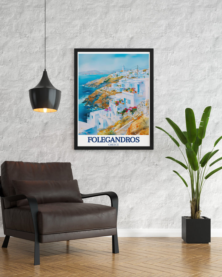 Chora travel print bringing the charm of Folegandros main town into your space. This custom print is ideal for those who love Greek architecture and the serene landscapes of the Aegean Sea.