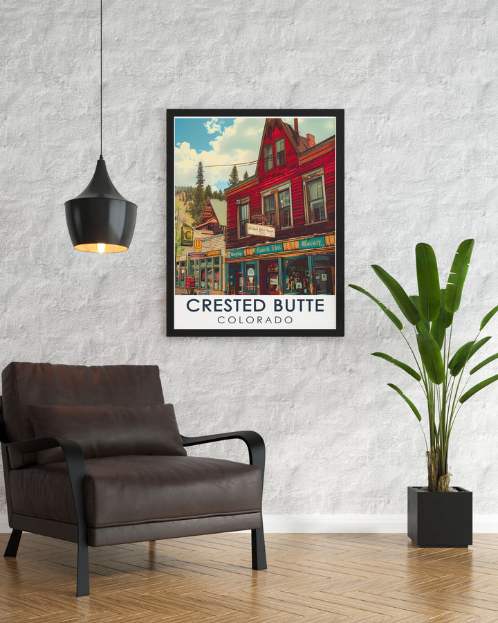 Celebrate the beauty of Colorado with a Crested Butte Mountain Resort vintage print showcasing the majestic landscapes and vibrant atmosphere of this picturesque destination ideal for adding a touch of Colorado home decor to your living space.
