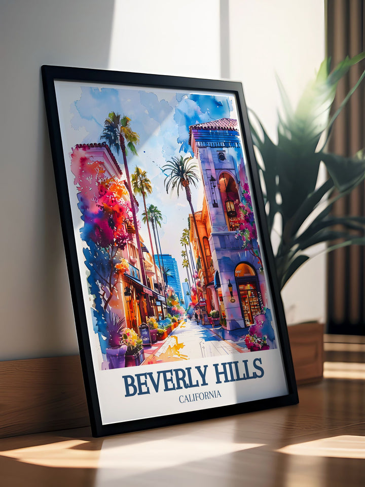 Detailed digital download of Beverly Hills, featuring the luxurious Rodeo Drive and the charming Three Rodeo Drive. Ideal for any art collection or as a memorable travel keepsake, bringing the allure of Beverly Hills into your home.