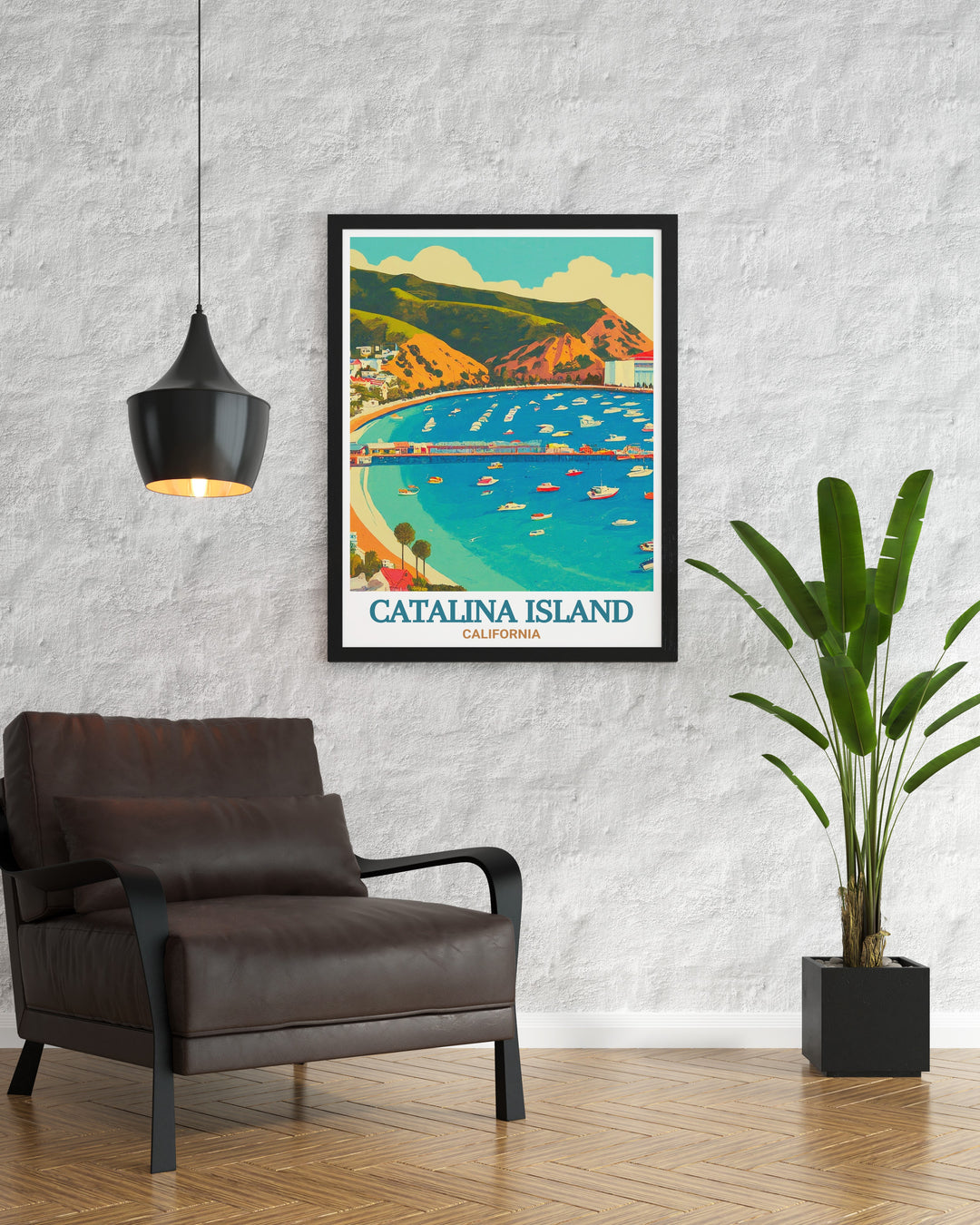 Immerse yourself in the peaceful scenery of Avalon Bay with this canvas art, depicting the tranquil harbor and rolling hills of Catalina Island. Perfect for creating a calming environment in any room.