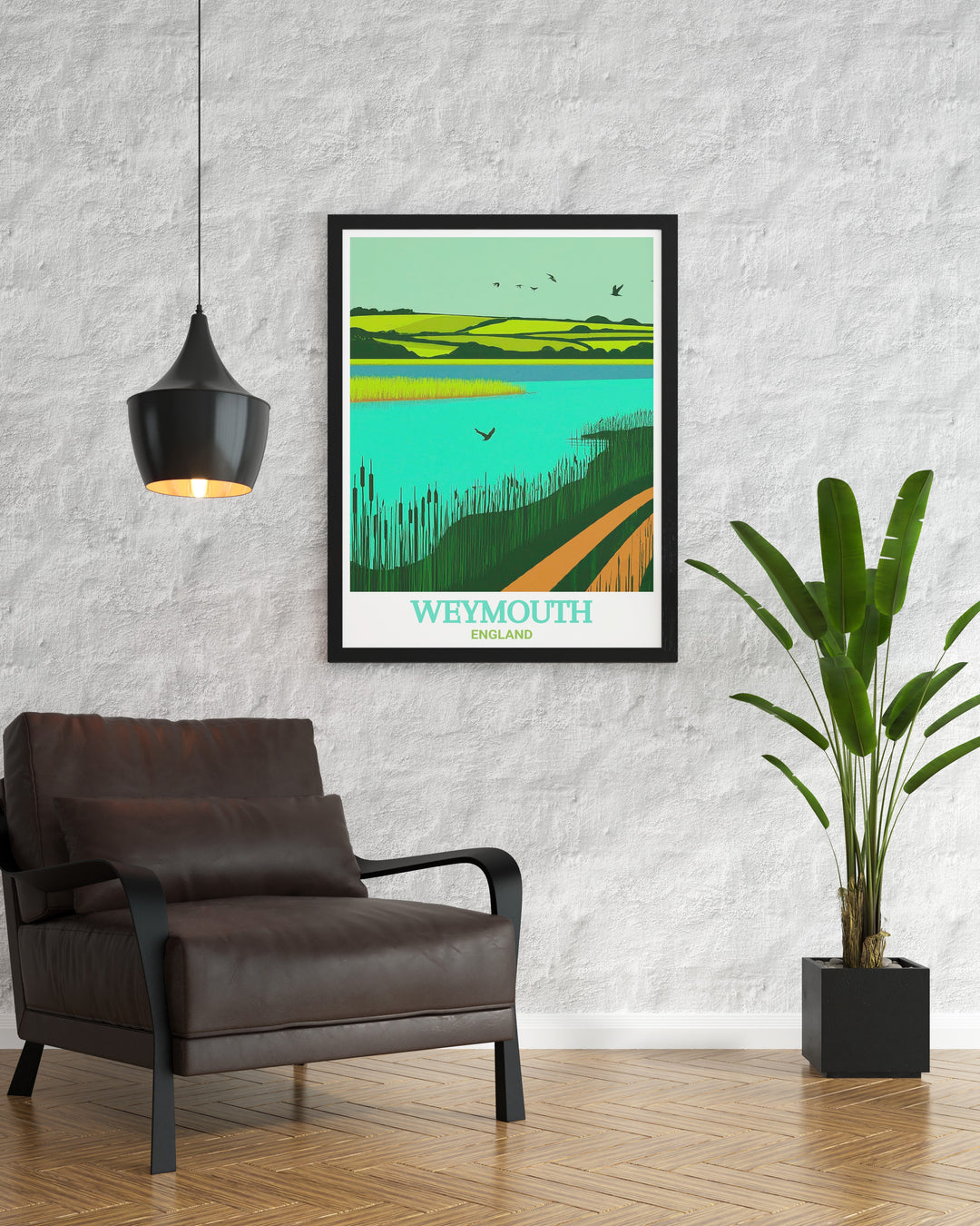 Weymouth coastal art print showcasing Radipole Lake Nature Reserve. This artwork highlights the beauty and serenity of the lake and its surroundings, making it an excellent choice for enhancing coastal themed interiors.