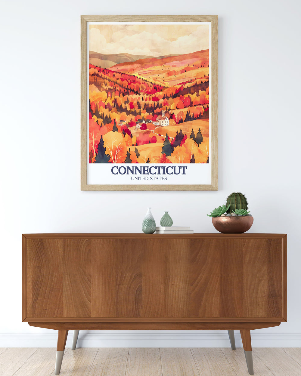 Beautiful Connecticut travel print featuring the charming Bridgeport and Litchfield Hills New England town capturing Connecticuts unique charm through detailed modern art perfect for stunning living room decor and personalized gifts for birthdays or anniversaries.