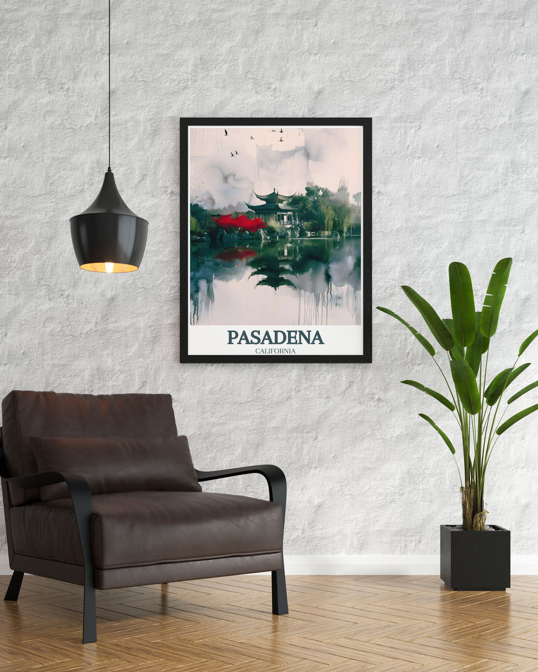 Pasadena decor featuring a fine line print of the Huntington Library and Botanical Gardens Liu Fang Yuan Chinese Garden. Ideal for enhancing your home with beautiful and meaningful art