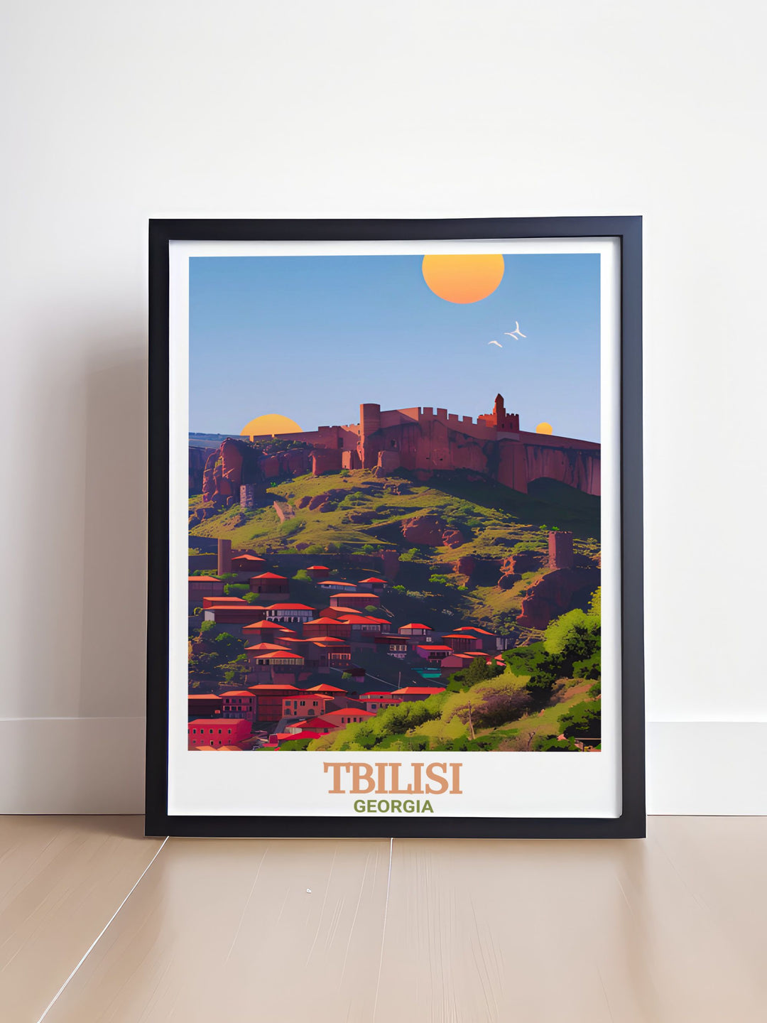 Narikala Fortress is the focal point of this Tbilisi Print which also features a detailed city map. This stunning vintage inspired poster is a perfect gift for travel enthusiasts and adds sophistication to any home or office space.