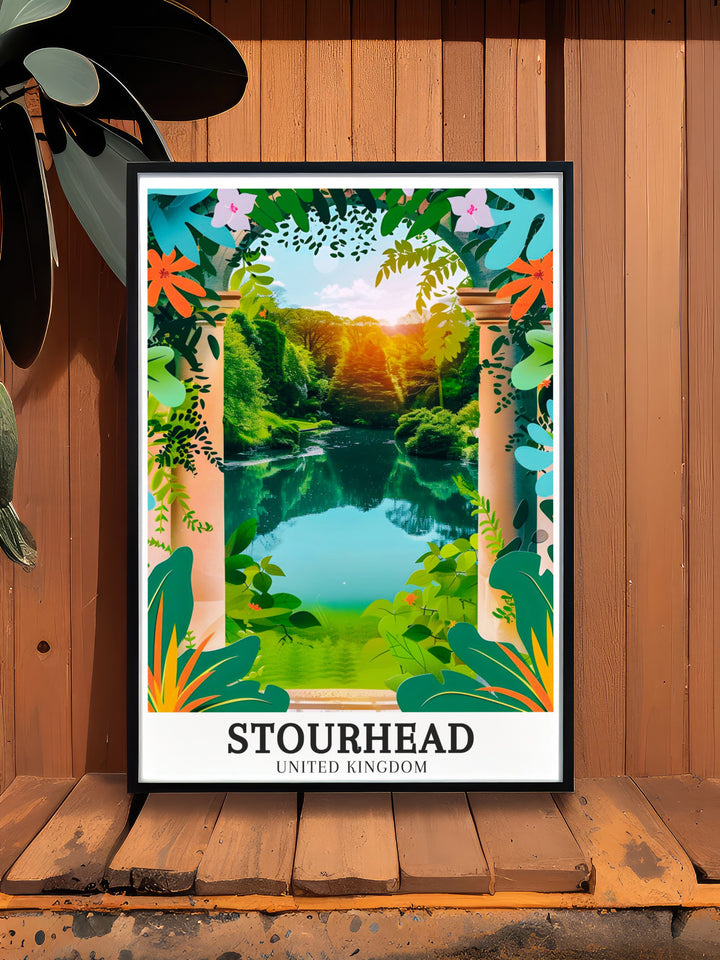 Temple of Flora Framed Art from Stourhead Gardens, showcasing the delicate classical structure amidst the verdant scenery of Wiltshire, ideal for bringing a piece of English history into your home.