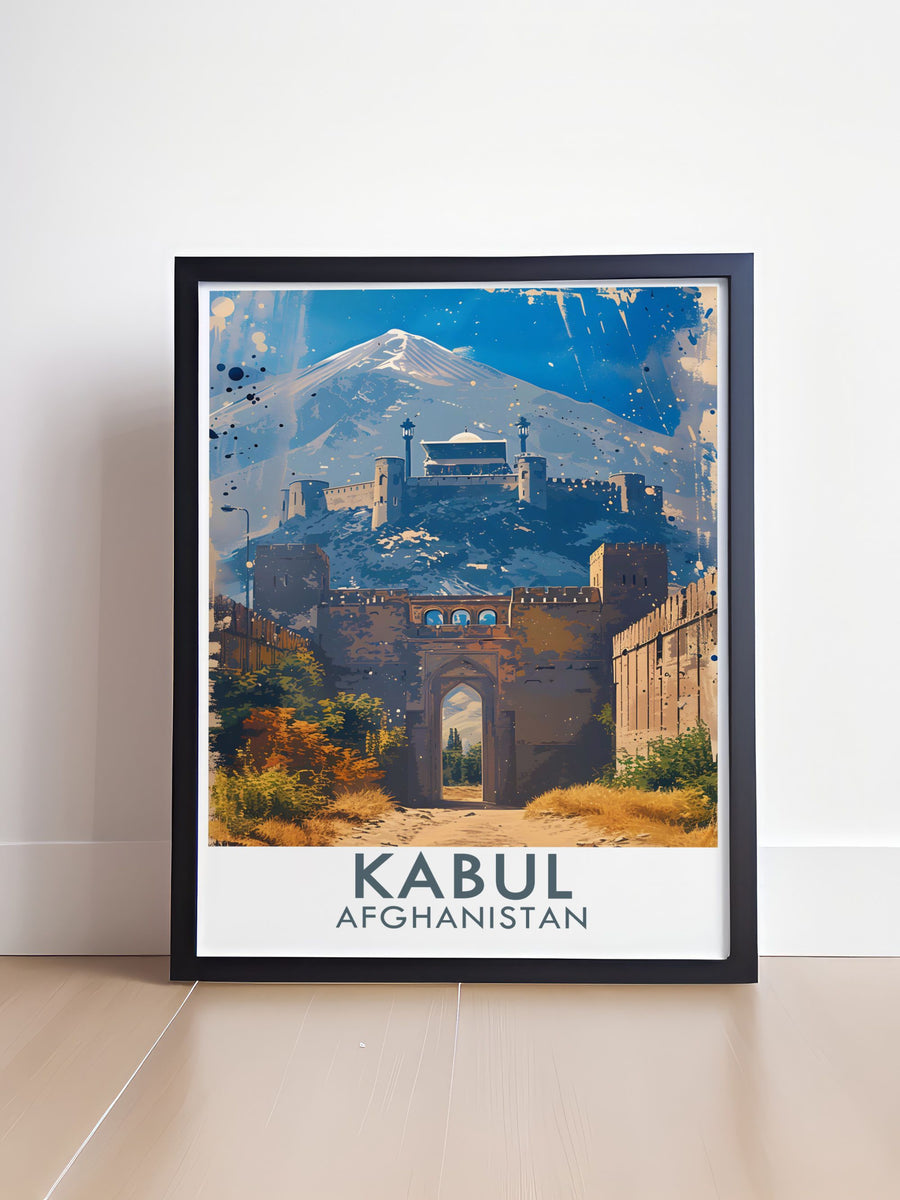A poster featuring the Kabul Citadel, showcasing its rich history and cultural legacy. The artwork celebrates the architectural ingenuity and historical importance of the citadel, perfect for enhancing your living room decor.
