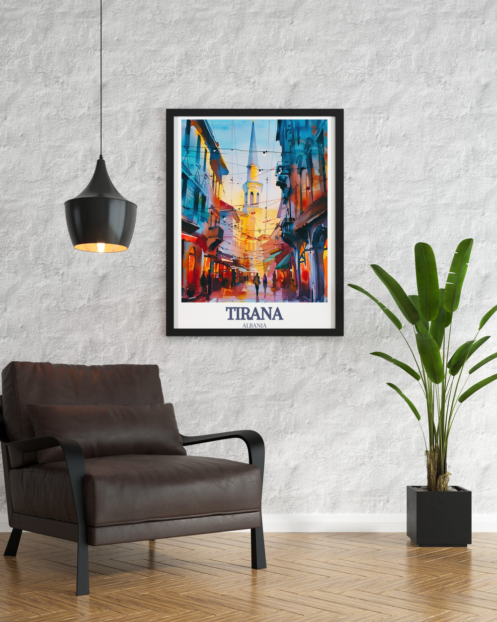 Stunning Tirana Poster depicting Tirana Castle district a beautiful addition to any home decor combining the charm of a vintage poster with contemporary design ideal for art lovers looking to bring a piece of Albania into their living space