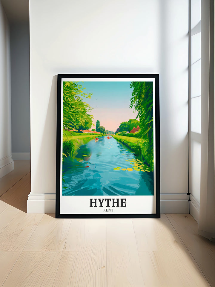 Hythe military canal Old Cliff Line featured in a stunning Kent Travel Print that captures the natural beauty of this historic location. Perfect for adding coastal charm to any living space with modern decor that enhances any room.