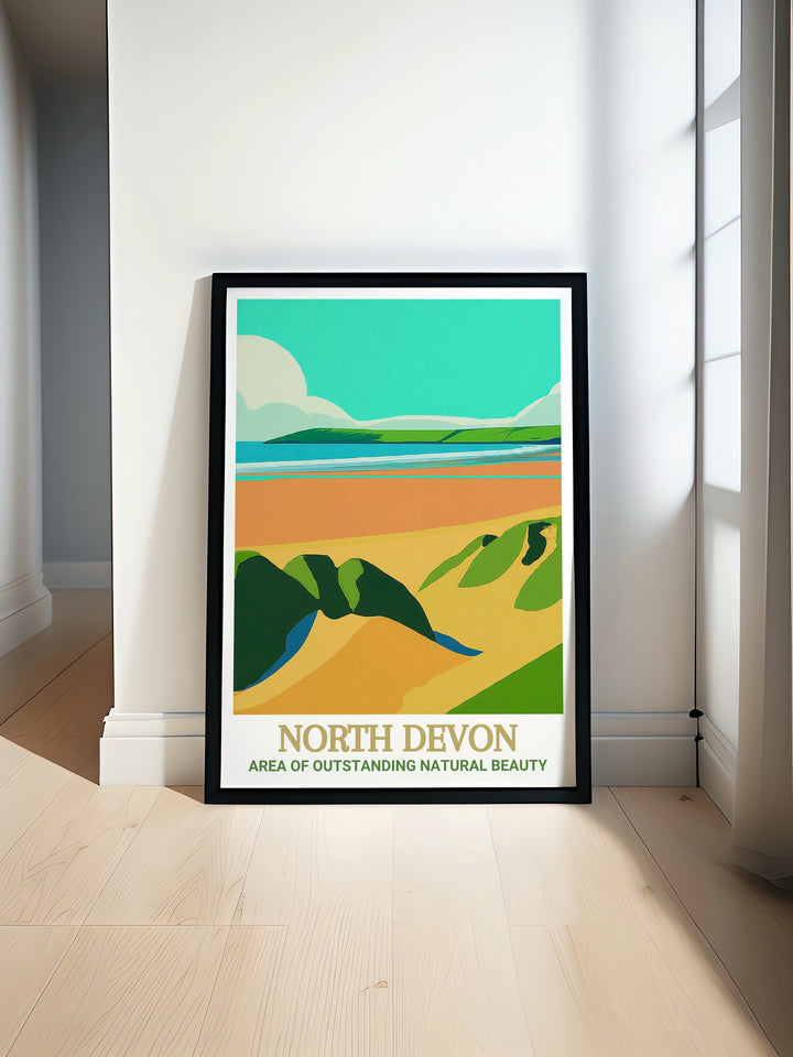 North Devon Framed Art offers a captivating view of the North Devon coastline, with its dramatic cliffs and sweeping seascapes. The artworks intricate details and vibrant colors make it a striking piece for any wall, reflecting the natural beauty of Englands southwest.