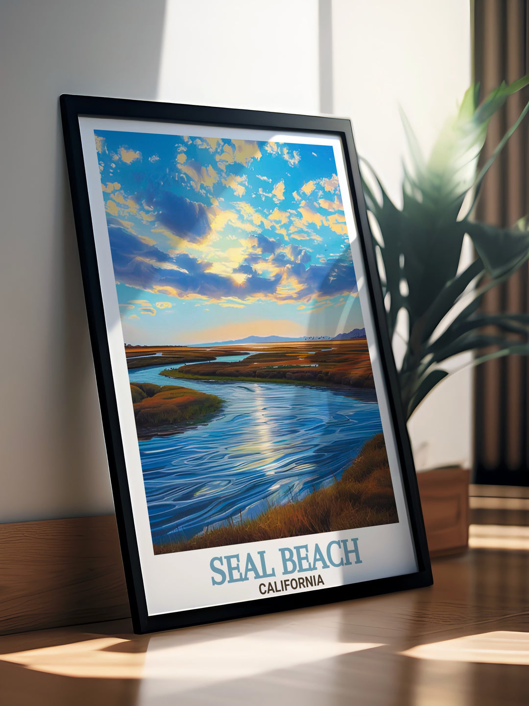 Seal Beach Poster Print captures the scenic beauty of Californias coastline, featuring the tranquil shores of Seal Beach and the surrounding wildlife refuge. This travel print is perfect for beach lovers and makes a stunning addition to home décor. Ideal for birthdays, Christmas, or as a thoughtful gift.