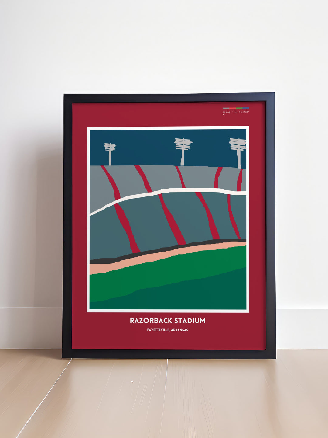 Dynamic Arkansas Razorbacks poster capturing the excitement of game day at Razorback Stadium ideal for adding vibrant decor to college dorms and home offices a thoughtful gift for Razorbacks fans