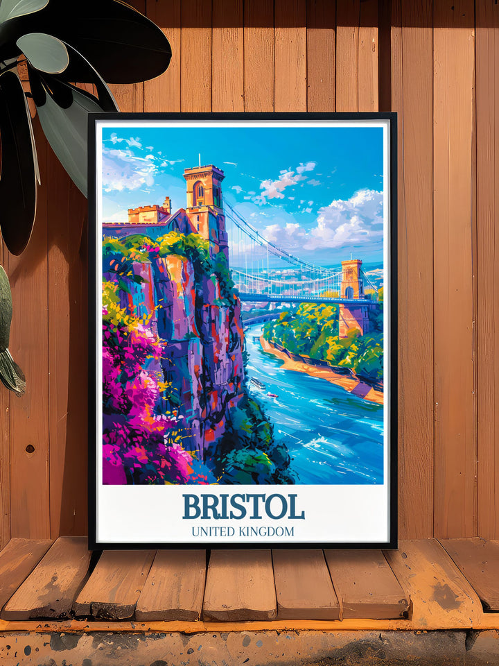 Stunning Ashton Court print showcasing the thrill of mountain biking on the Nova Trail MTB. Includes the Clifton suspension bridge River Avon, making it a beautiful addition to any home decor and a celebration of Bristols scenic beauty.