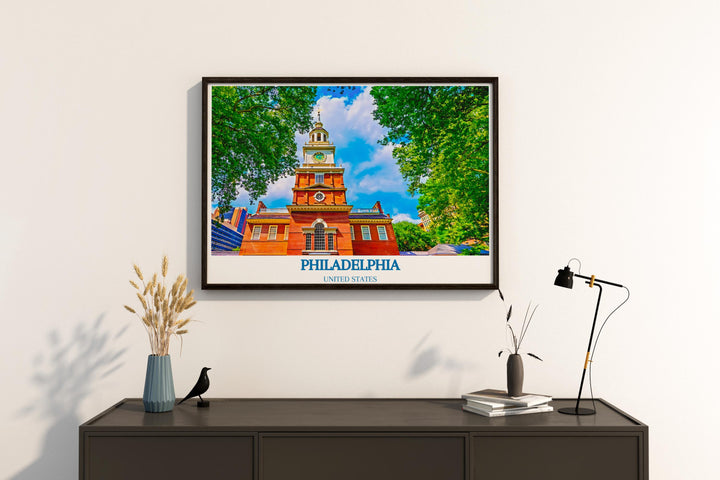 Beautiful Philadelphia poster with Independence Hall artwork perfect for adding a touch of historic elegance to any room