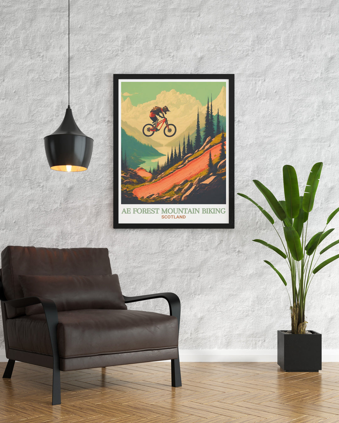 Ae Forest Mountain Bike Trails Wall Poster featuring the dynamic terrain of Scotlands 7stanes Bike Park. The artwork celebrates the adventurous spirit of mountain bikers and adds a touch of nature to any room.