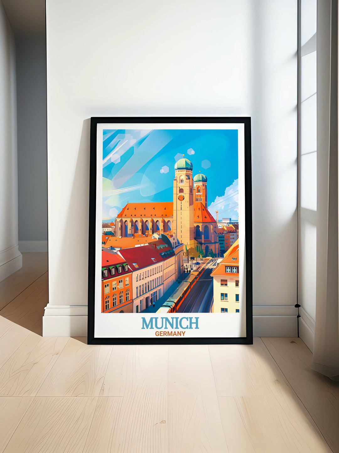 Celebrate the beauty of Munichs historic Frauenkirche with this Frauenkirche Travel Print. This artwork highlights the architectural brilliance of the landmark and is perfect for anyone who loves European travel and Germanys cultural history.