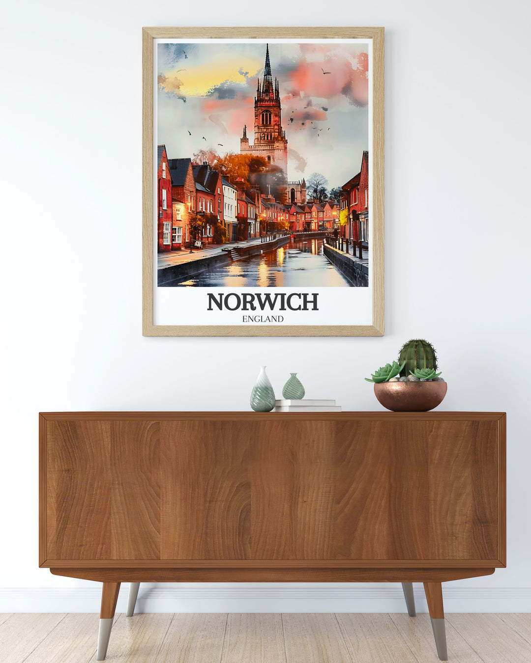 Vintage travel print of Blakeney Norfolk showcasing the serene beauty of Blakeney Harbour and Norfolk Coast AONB with elements of the River Wensum Tudor buildings and The Norwich Cathedral ideal for art and collectibles enthusiasts.