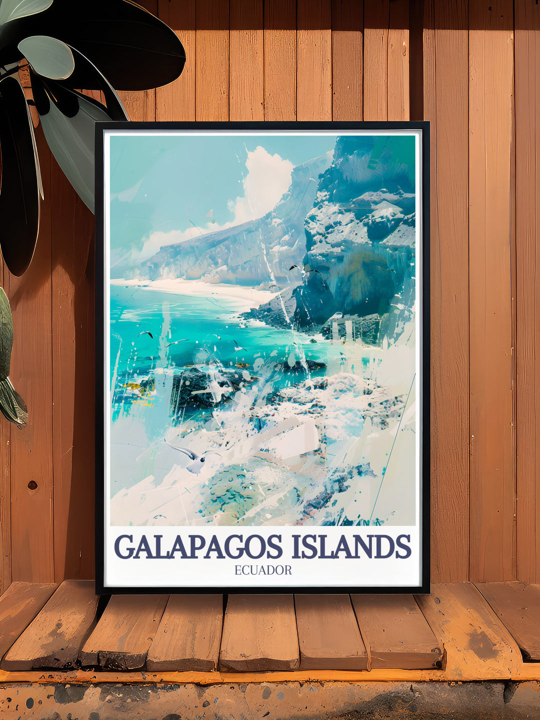 This art print of the Galapagos Islands features the iconic landscapes of Española Island and Tortuga Bay, bringing Ecuadors beauty into your home. A stunning addition to your wall art collection or a thoughtful travel gift.