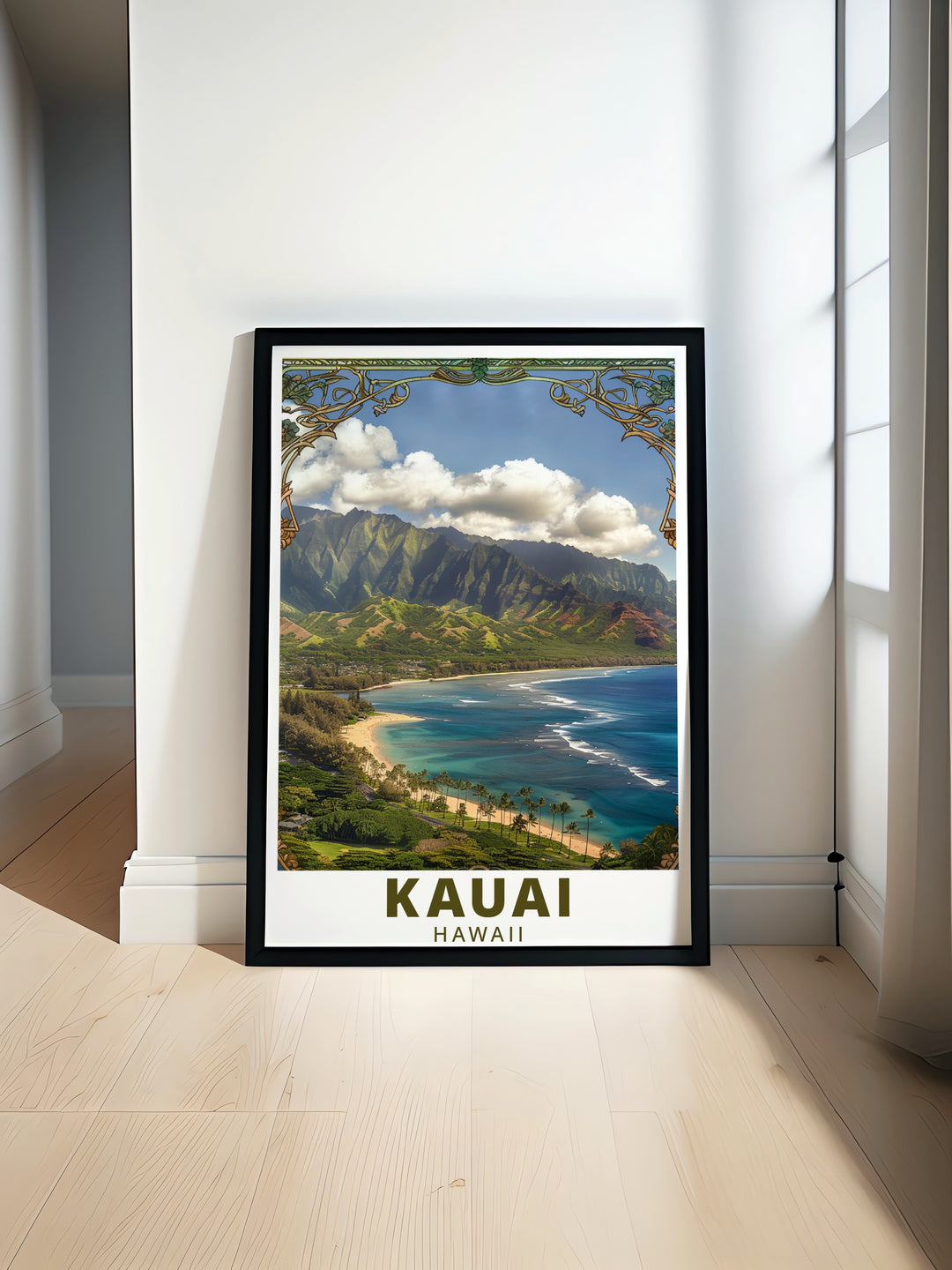 Celebrate the natural beauty of Kauai with this travel poster showcasing Hanalei Bay. This canvas art brings a tropical vibe to your home, making it an excellent gift for anyone who loves Hawaiis iconic beaches and serene landscapes.