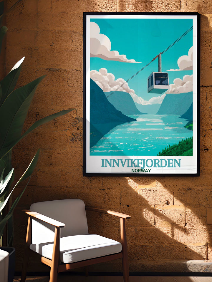 Captivating Loen Skylift prints highlighting the majestic fjord cliffs and tranquil waters of Innvikfjorden Norway perfect for art lovers