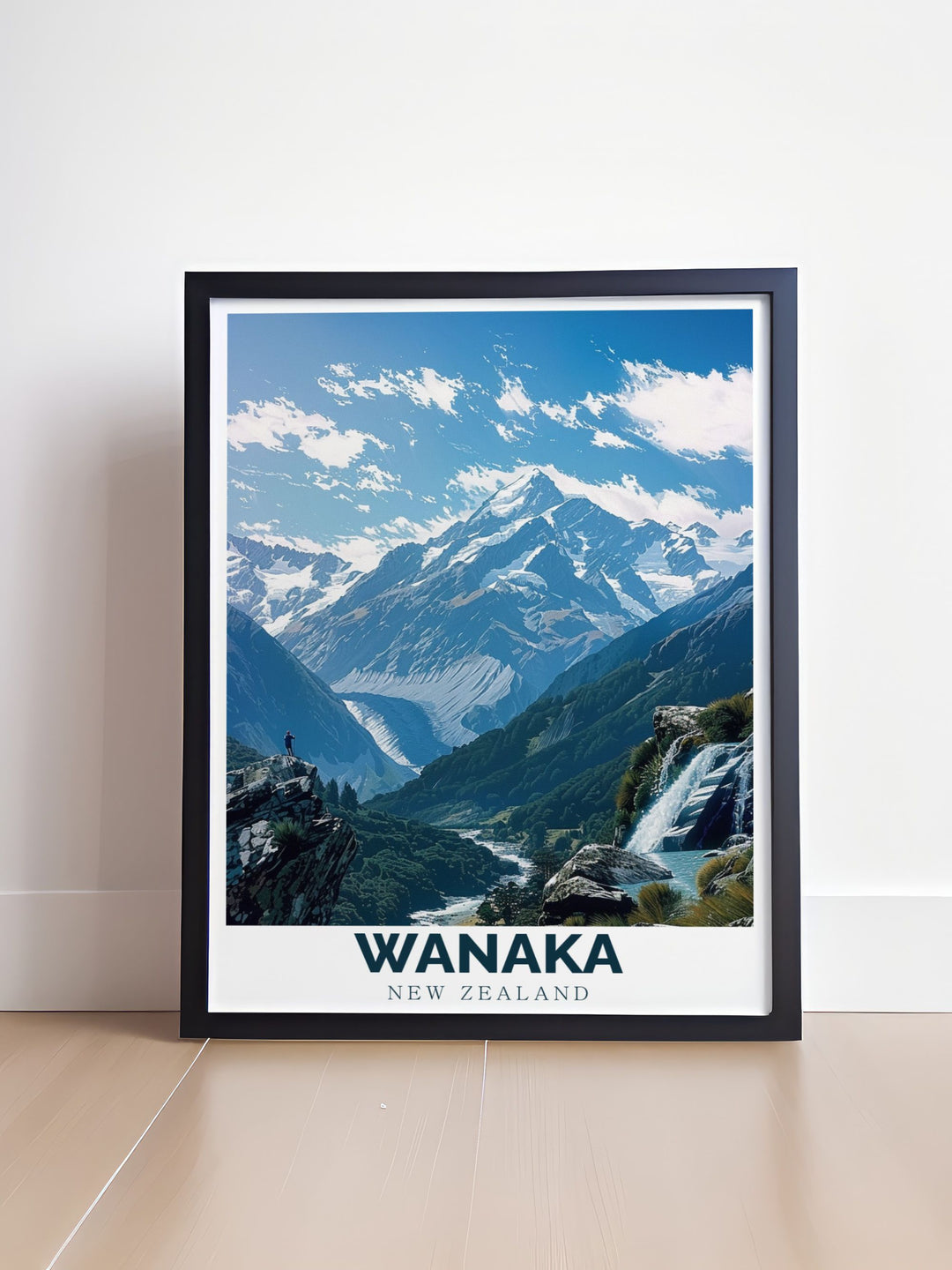 Explore the wonders of New Zealand with this Wanaka travel print capturing the iconic landscapes of Mount Aspiring National Park This artwork is perfect for creating a calming and natural atmosphere in your living space or as a gift for those who love adventure