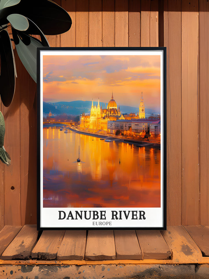 An exquisite depiction of the Hungarian Parliament Building Budapest along the Danube River. This art print is ideal for adding a touch of European charm to your home. Perfect for art lovers and travelers who appreciate the beauty of Budapest.