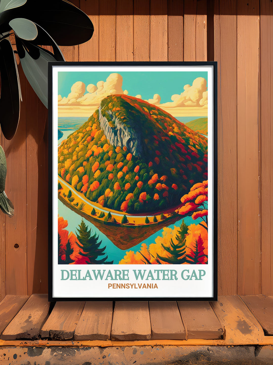 Featuring the dramatic peaks of Mount Tammany and the serene beauty of the Delaware Water Gap, this travel poster offers a stunning view of Pennsylvanias iconic outdoor landmark. A great way to add a natural touch to any room.