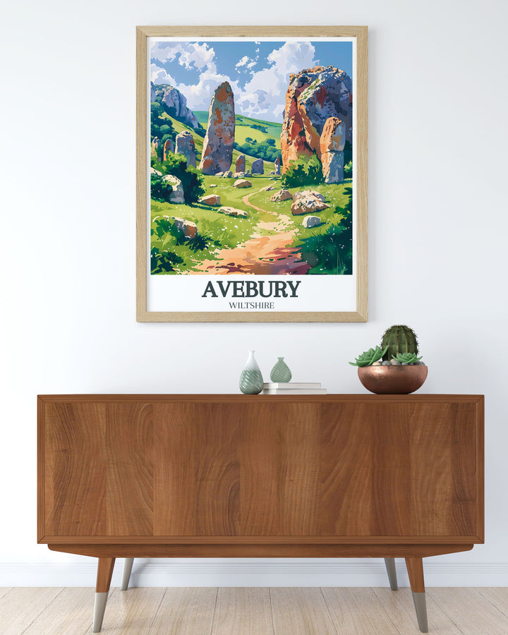 Showcasing the dramatic chalk hills and lush vegetation of the North Wessex Downs, this art print highlights one of the UKs most treasured natural landscapes.