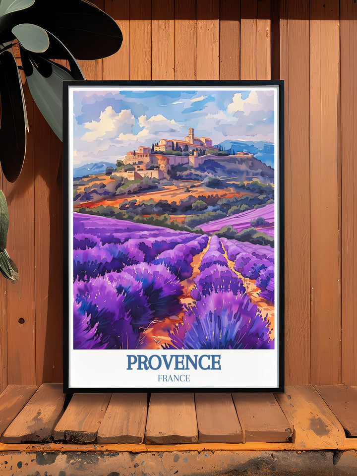 Our France Art Print collection features the breathtaking Valensole Lavender Fields Gordes village and Vaucluse hill offering a unique and elegant touch to your home decor with vibrant colors.