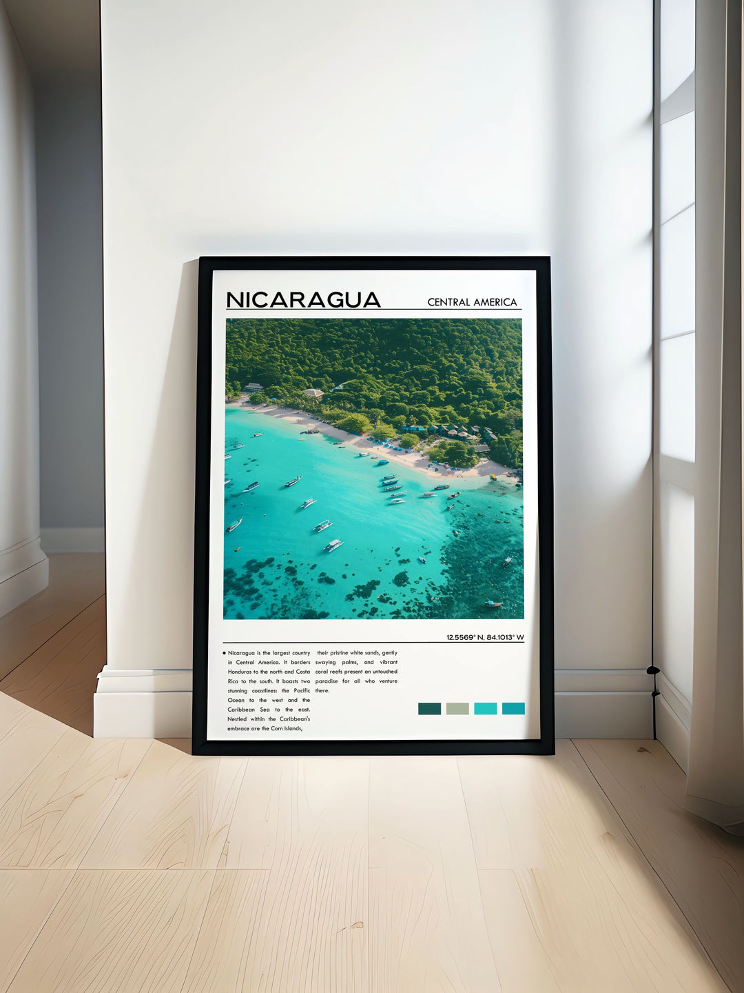 Travel poster print of Corn Islands showcasing the vibrant beauty of Central America perfect for home decor adding a touch of elegance with intricate details and stunning colors