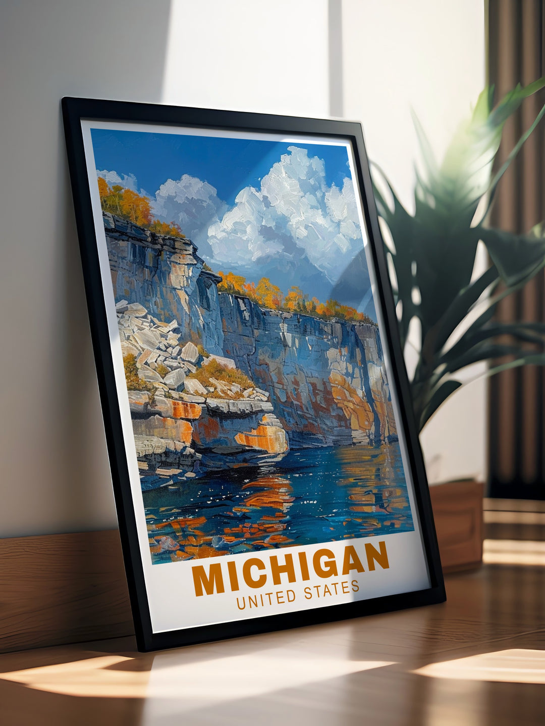 Add a touch of Michigans charm to your home with this travel print featuring Pictured Rocks and Leelanau. The vibrant, retro design captures Michigans natural beauty, making it an ideal choice for guest spaces, Airbnbs, or as a thoughtful gift for Michigan lovers.