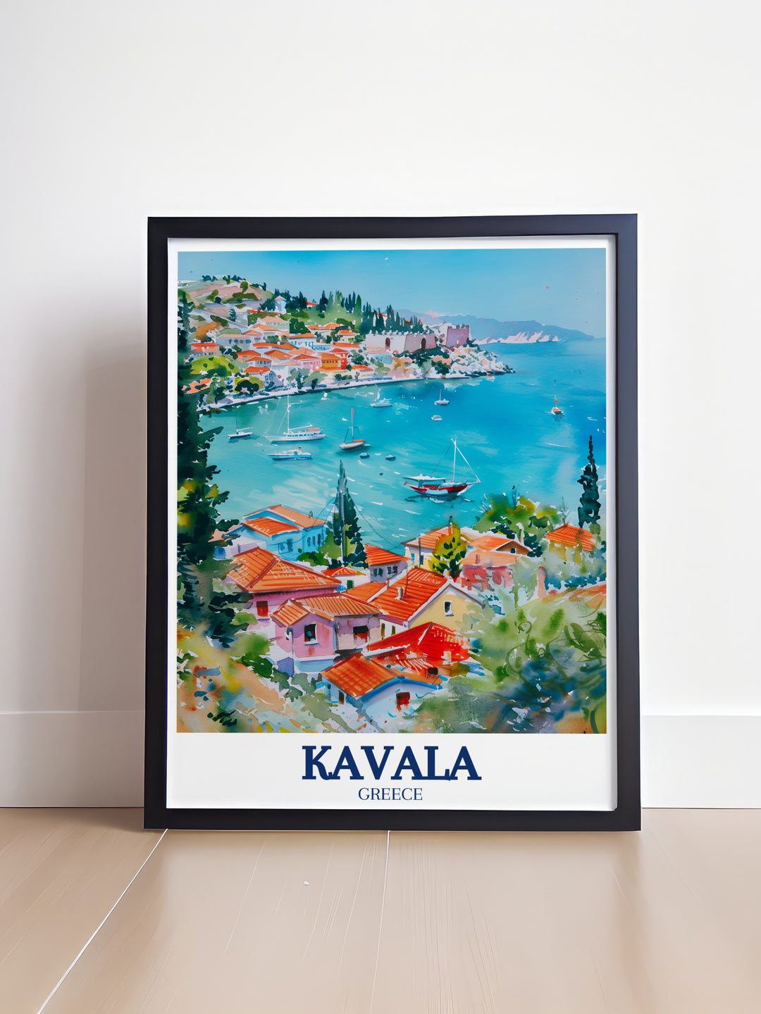 Kavala Poster Print featuring the historic old town of Kavala with its rich architectural heritage and stunning views of the Aegean Sea, making it a perfect addition to your Greece themed décor or as a gift for history enthusiasts.