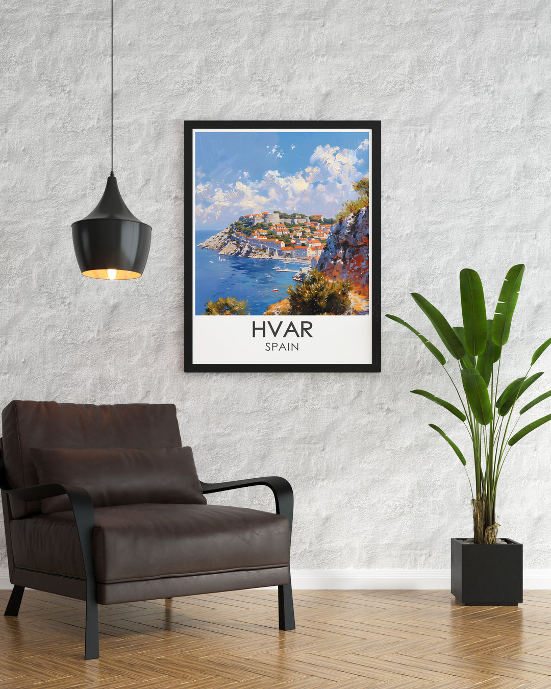 Travel poster depicting the grand Hvar Fortress, emphasizing its historical significance and stunning architecture. This print captures the essence of Croatias rich history and scenic views, making it a perfect gift for history buffs and travelers.