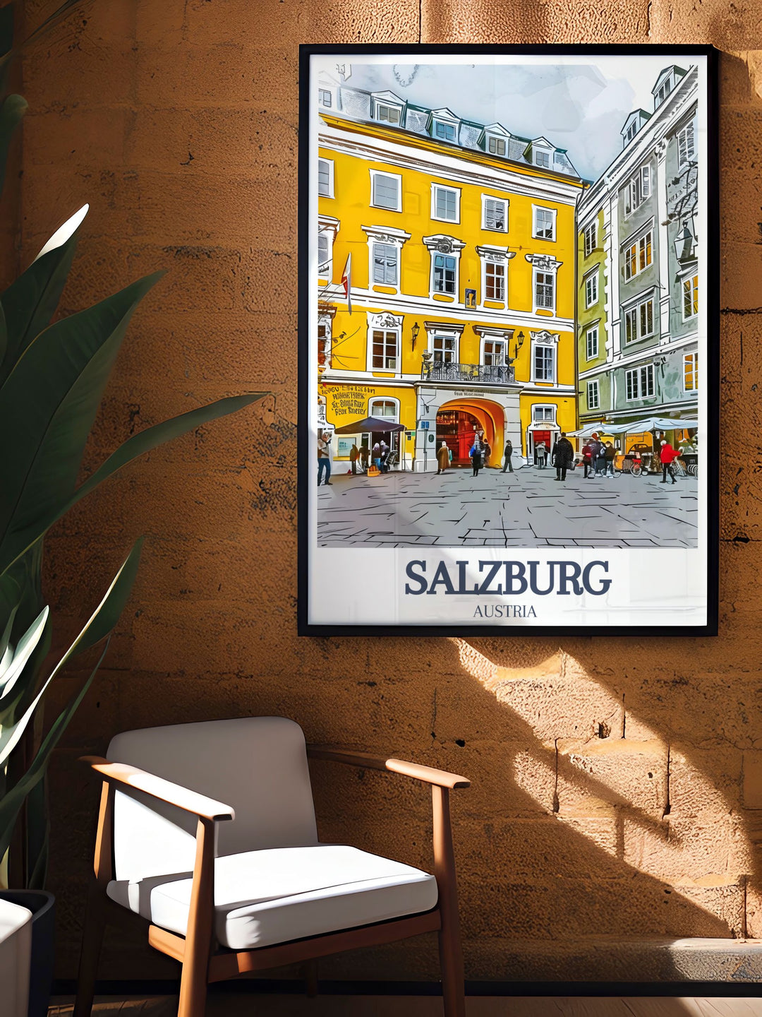 Add a touch of Salzburgs elegance to your home with this colorful Salzburg poster print featuring Mozarts Birthplace and Getreidegasse. The fine line street map makes it perfect for any room adding sophistication and history to your decor.