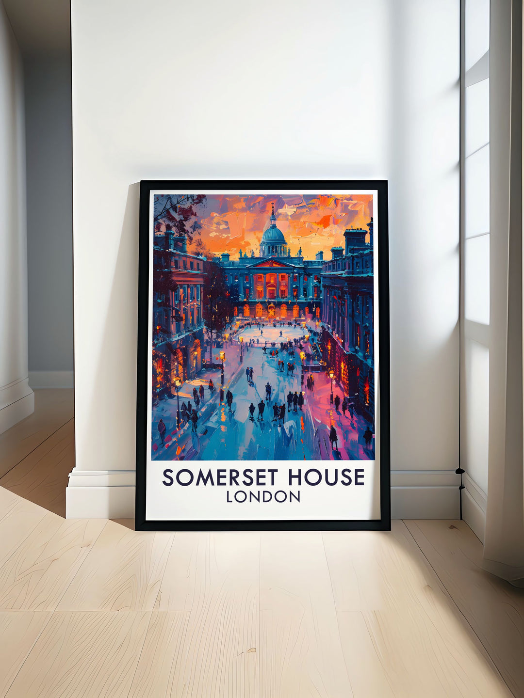 Beautiful London Travel Poster featuring Hyde Park and Buckingham Palace The Courtyard Modern Prints capturing iconic London landmarks in elegant Art Deco style