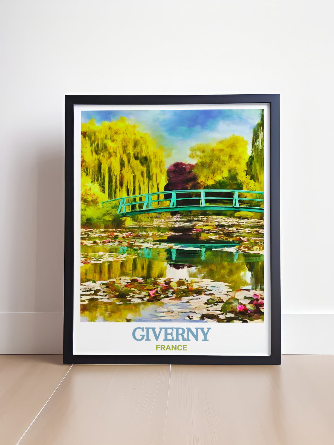 Featuring the world famous Water Lily Pond and Japanese Bridge at Giverny, this France travel print highlights the beauty and tranquility of the French landscape. A perfect gift for art lovers or travelers, this print brings elegance to any space.