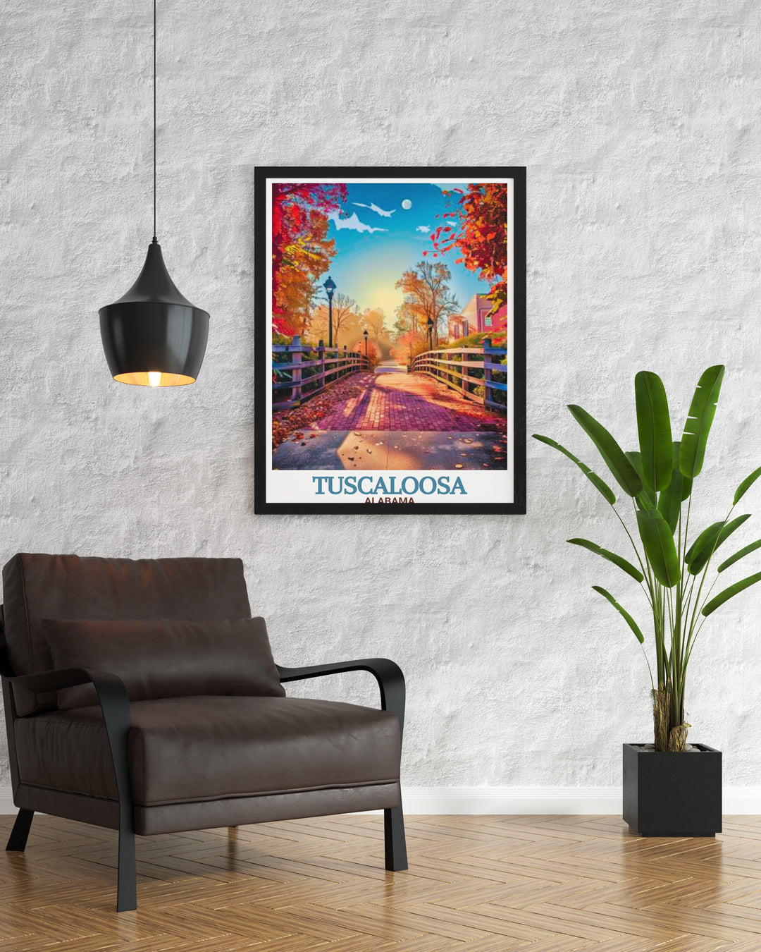 Stunning Tuscaloosa cityscape and Tuscaloosa Riverwalk print a beautiful Tuscaloosa poster that adds sophistication to your decor perfect for those who love Tuscaloosa Alabama and want to display its beauty in their home or office