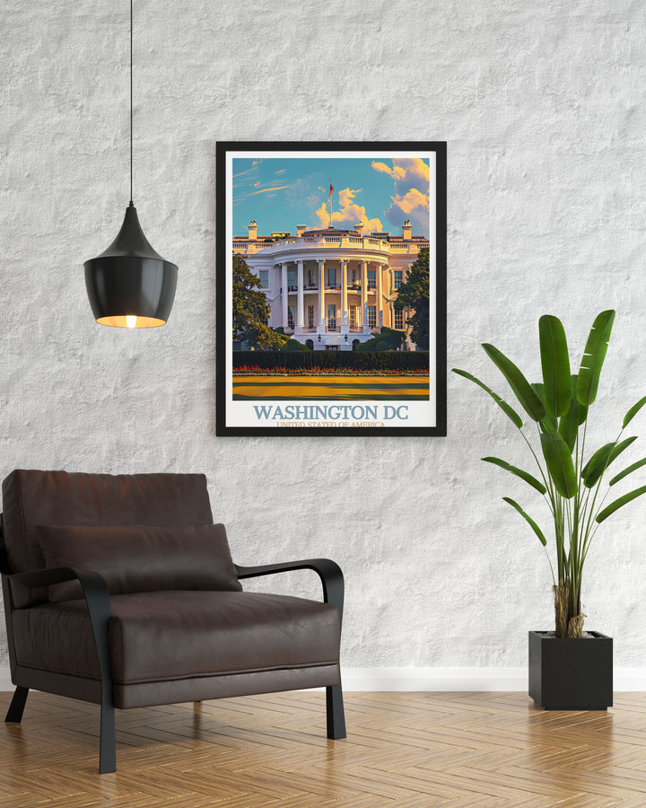 The White House stunning prints capturing the architectural beauty of this historic landmark. Ideal for modern decor and perfect wall décor for any space. This Washington DC art print makes a unique and meaningful gift for loved ones.