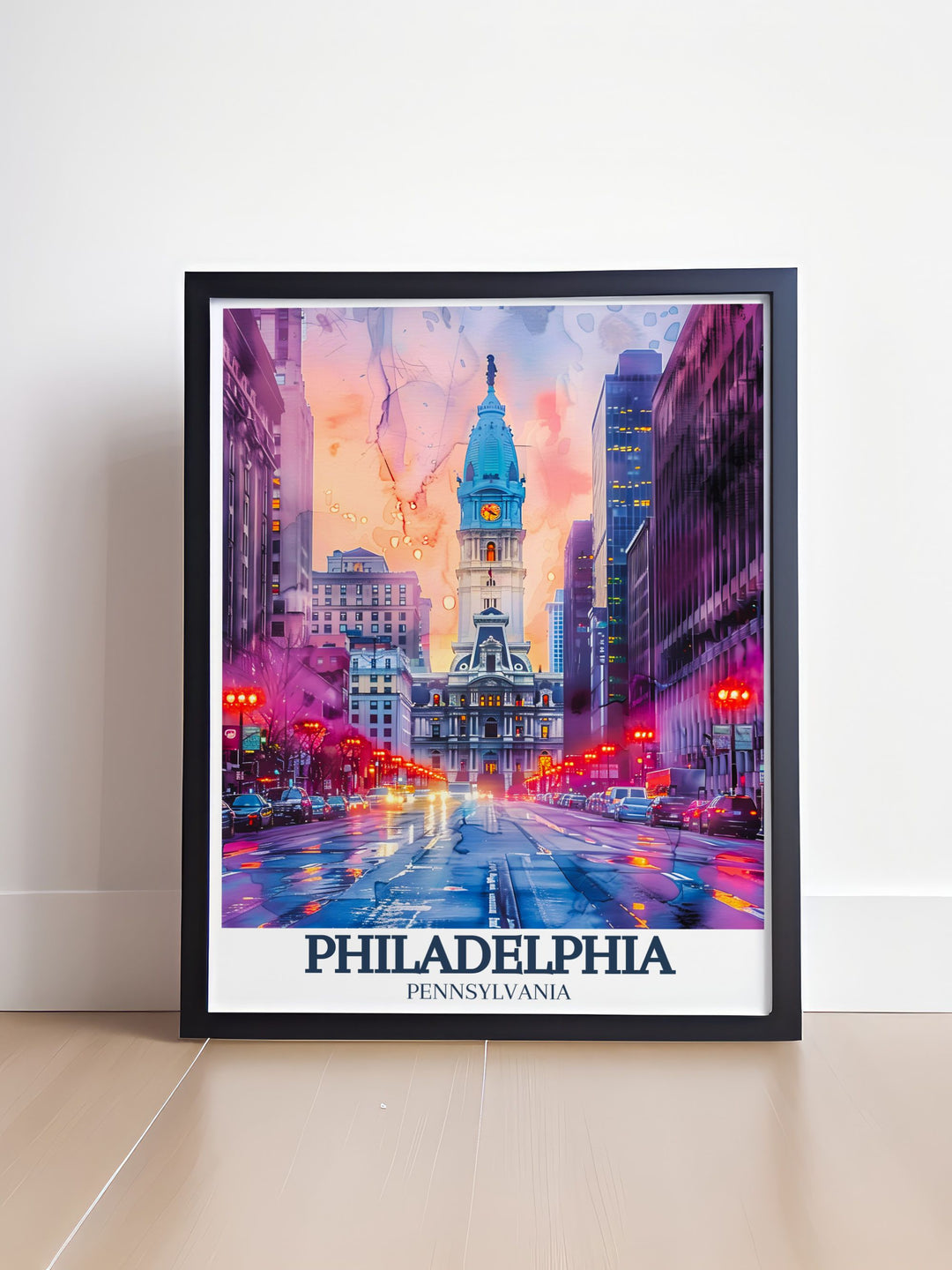 Exquisite Philadelphia travel print illustrating Independence National Historical Park Franklin Institute and City Hall an ideal gift for travelers and history buffs looking for unique wall art