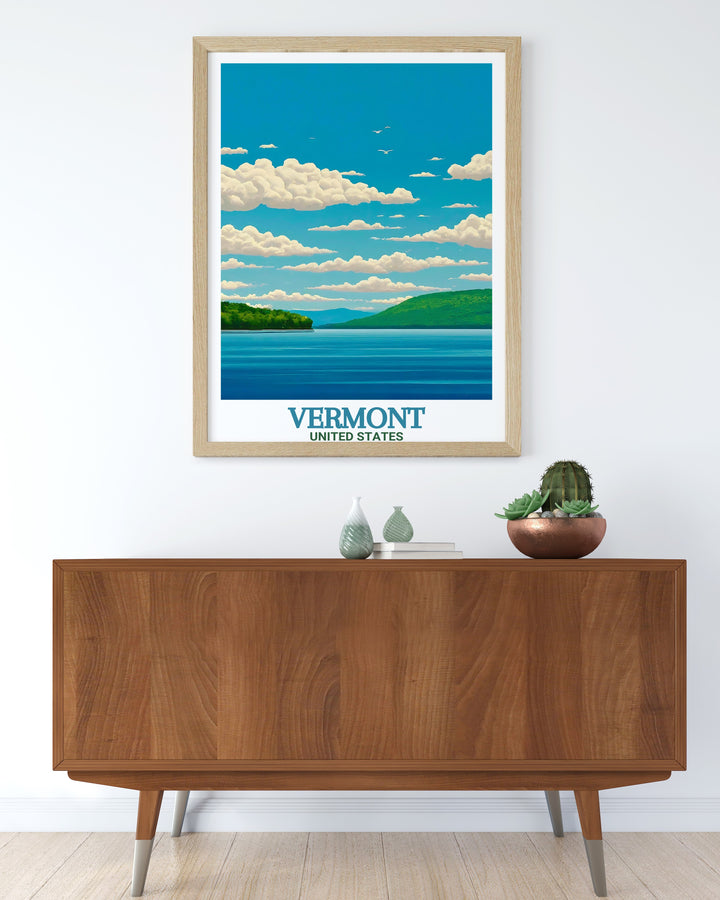 Beautiful Vermont Vintage Ski Poster featuring iconic Stratton and Burke Mountain ski areas. Ideal for framing and displaying in your home or cabin adding a touch of adventure and classic charm to your wall decor.