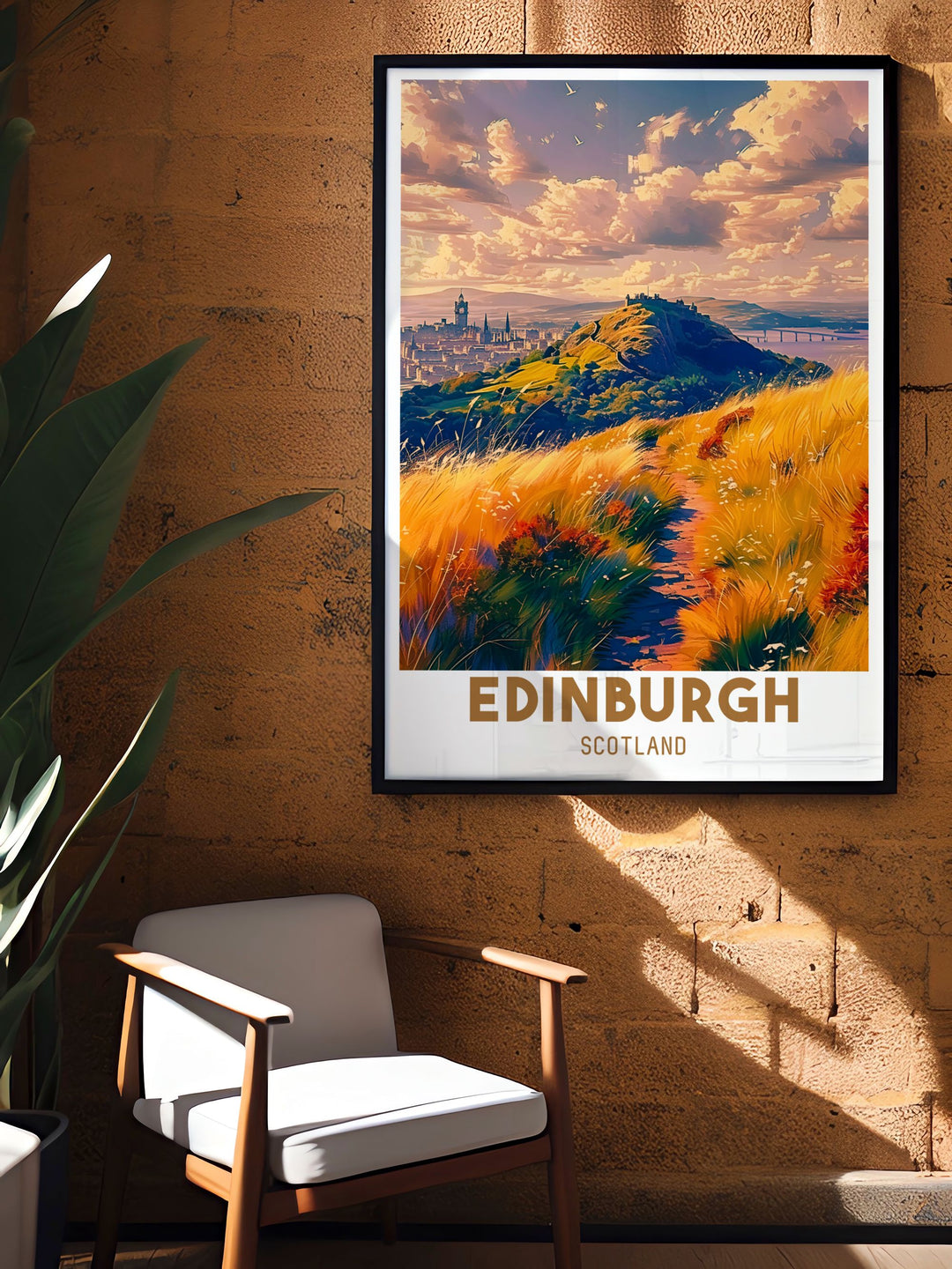 Framed art capturing the majestic view from Arthurs Seat, emphasizing the natural splendor and historic essence of Edinburgh.