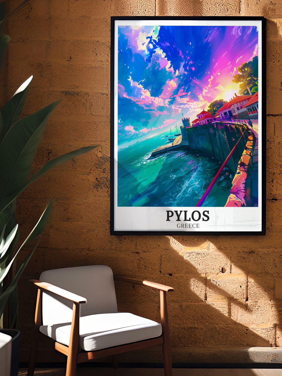 The Pylos Gift is an ideal choice for art lovers and travel enthusiasts this Greece Island Print with the Ionian Sea and Messinian land offers a timeless piece of art that resonates with personal style and elegance